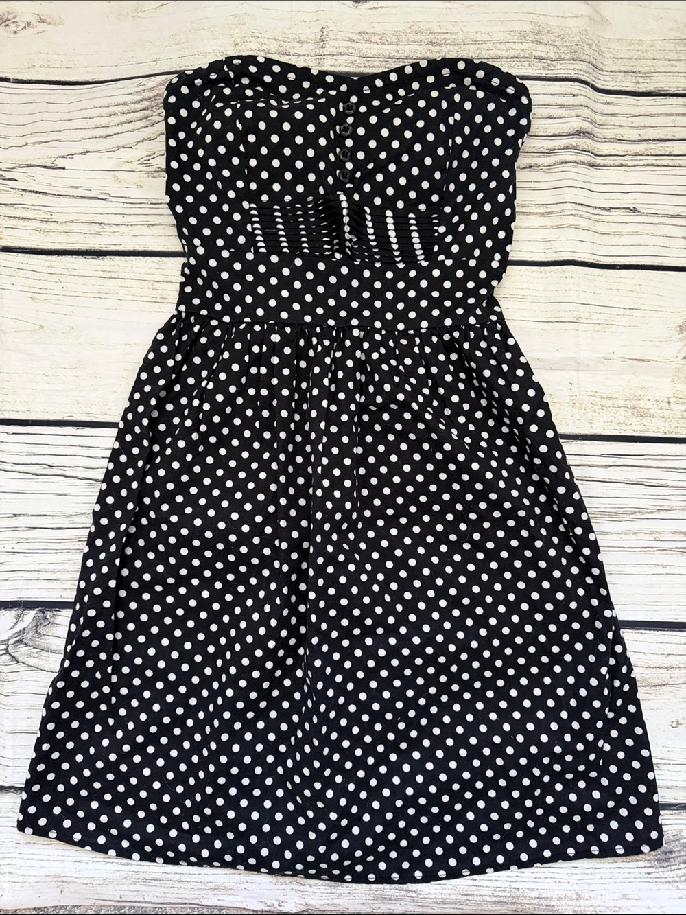 ♡ BeBop Y2K Black and White Polka Dot Pin up Strapless Dress S